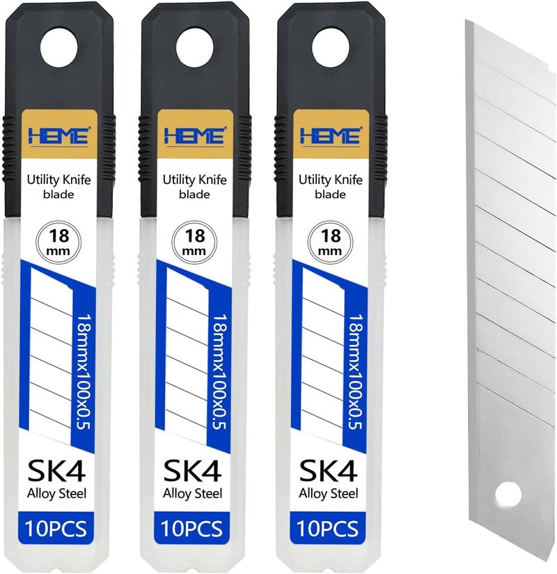 HIEMTE 30Pcs 18mm Utility Knife Replacement Snap off Blades 60 Degree，Blades for Utility Knife and 18mm Box Cutter - Razor Sharp SK4 Steel - Image 1